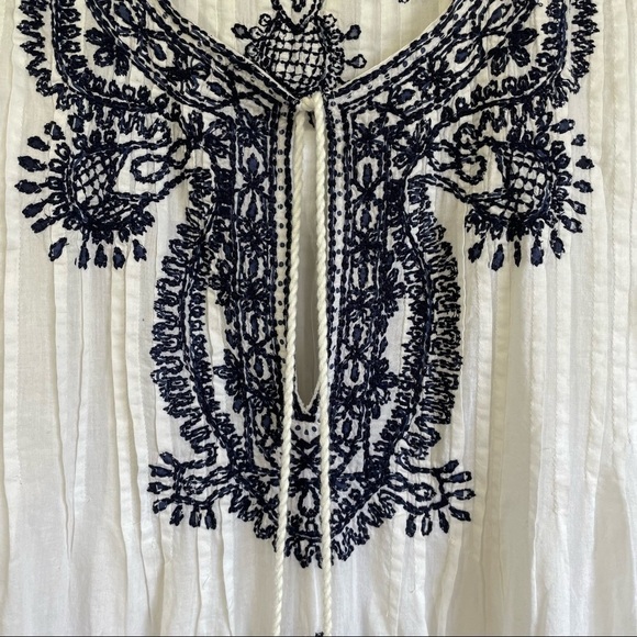 Calypso St Barth Embroidered Pleated Beaded Long Sleeve Tunic Beachy Coastal Top - Picture 6 of 13